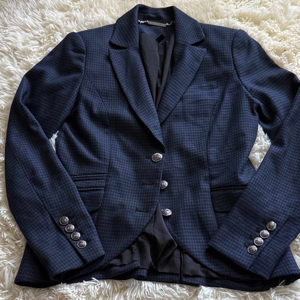 White House Black Market Navy Houndstooth Blazer Jacket